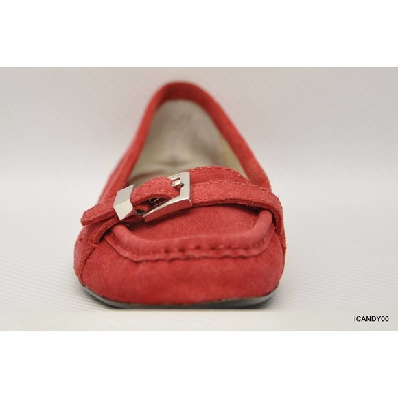 Michael Kors RORY Suede Leather Buckled Moc Loafer Flat Slip-On Red 6 New - Picture 4 of 6